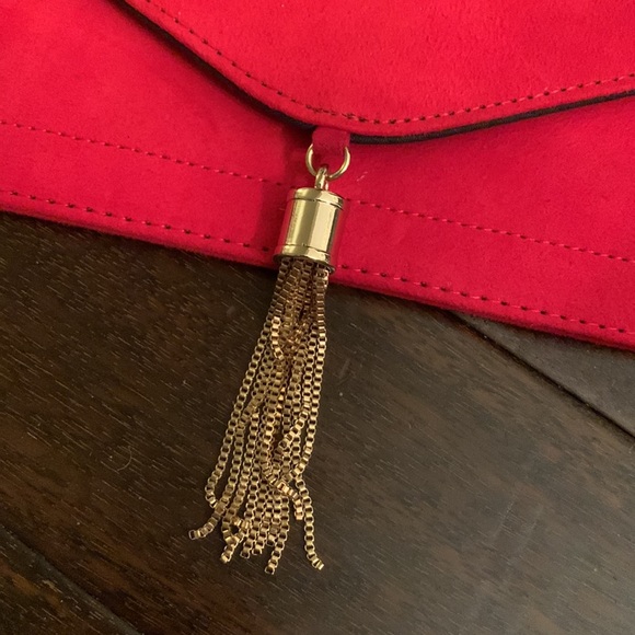 ASOS Red suede Envelope Clutch with ahold Tassel Detail - Picture 2 of 5